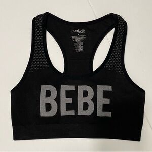 BEBE ACTIVE SPORT BRA, ACTIVE TOP, WOMENS, black, logo, sports back SIZE M